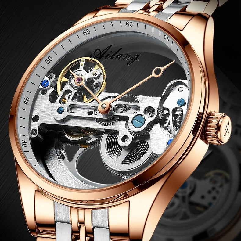 AILANG Man Hollow Transparent Automatic Leather Strap Skeleton Watch - Acquisti Online