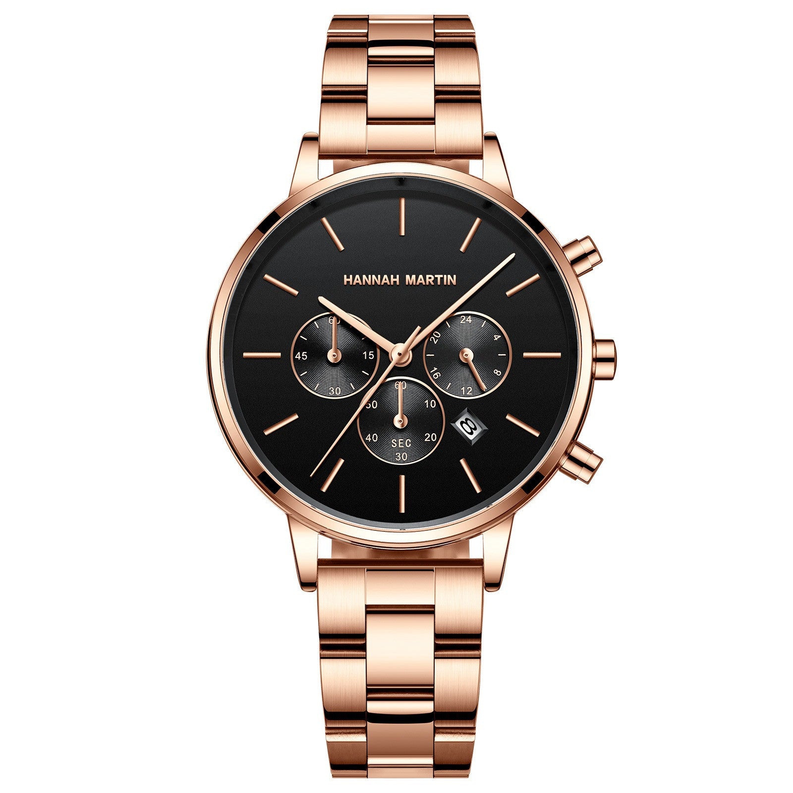 Hannah Martin Women Quartz Watch Three Eye Six Needle Chronograph Calendar Quartz Watch Waterproof Women Quartz Watch