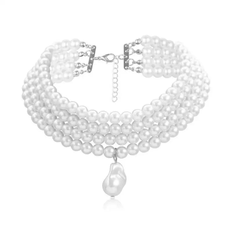 Women Necklace Fashion Simple Ladies Exquisite Temperament Multi Layers Pearl Pendant Clavicle Chain