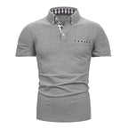 Men's Fashionable Clothing Plaid Short-sleeved Top Men's Solid Color Polo Shirt Checkered Short Sleeved Top T-shirt - Acquisti Online