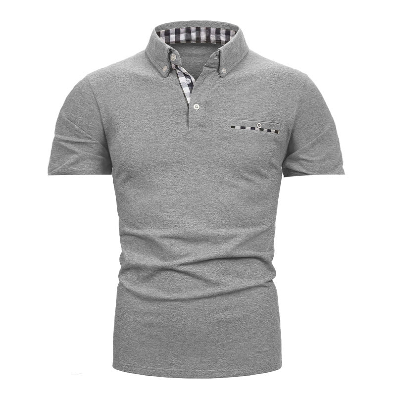 Men's Fashionable Clothing Plaid Short-sleeved Top Men's Solid Color Polo Shirt Checkered Short Sleeved Top T-shirt - Acquisti Online