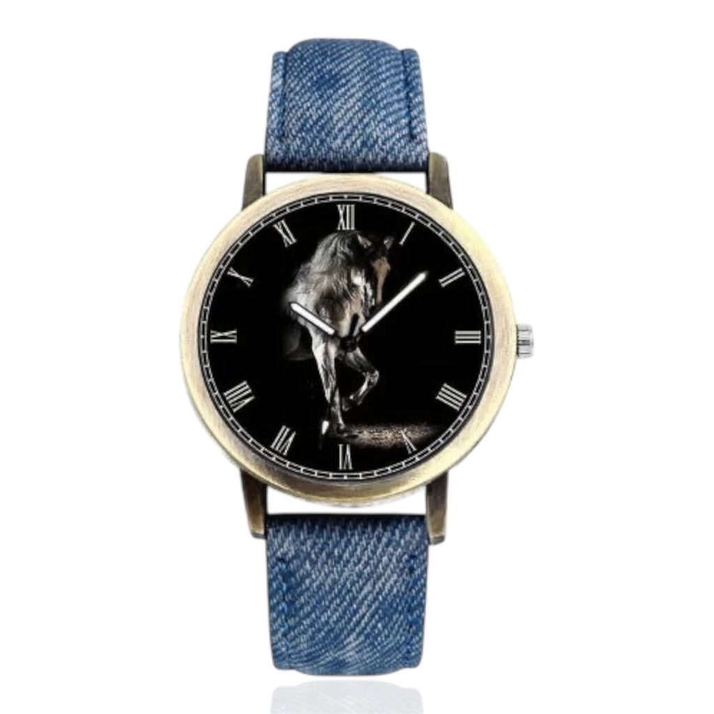 Women's Fashionable Casual Horse Desert Dial All-Match Denim Strap women's Quartz Wristwatch Large Dial Watch
