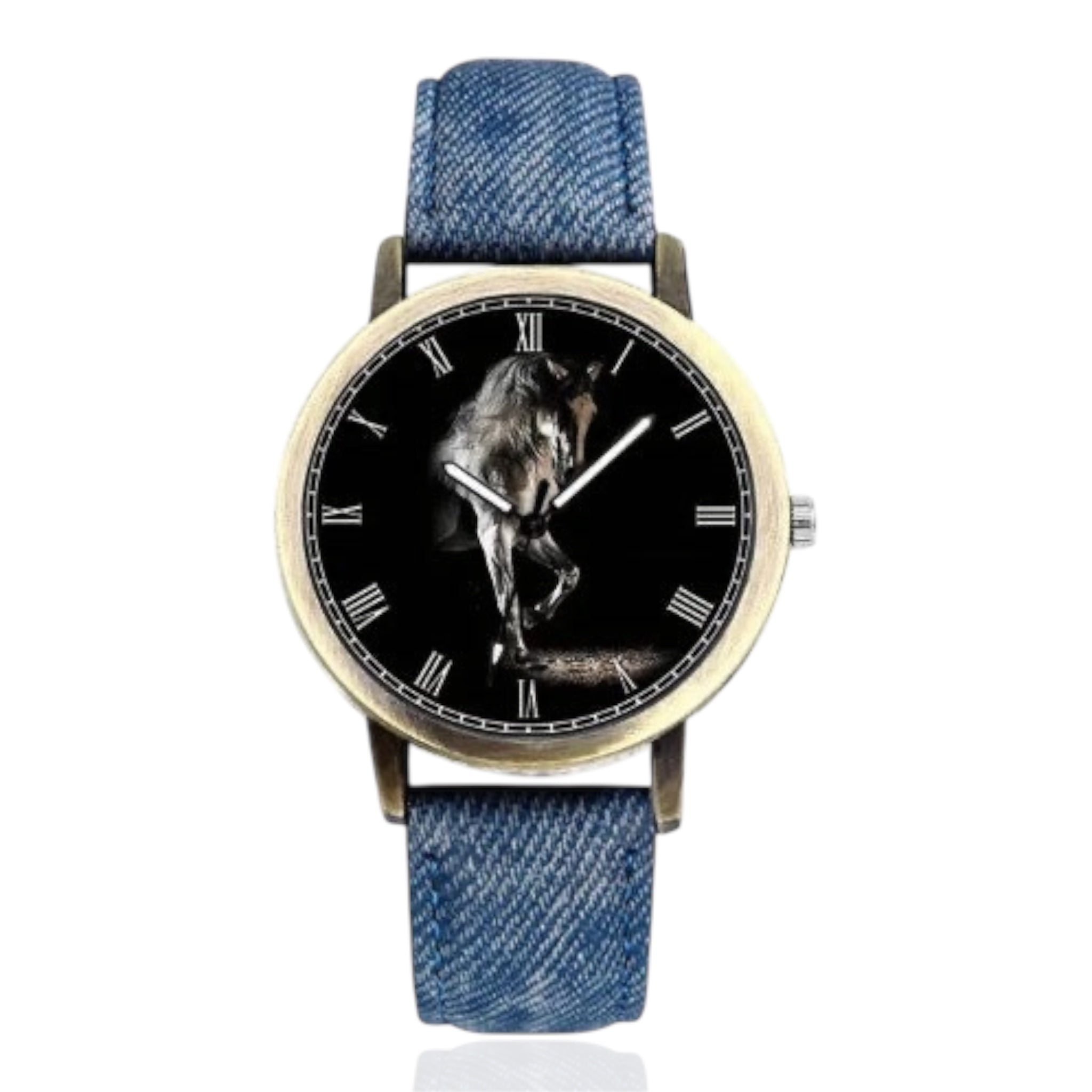 Women's Fashionable Casual Horse Desert Dial All-Match Denim Strap women's Quartz Wristwatch Large Dial Watch