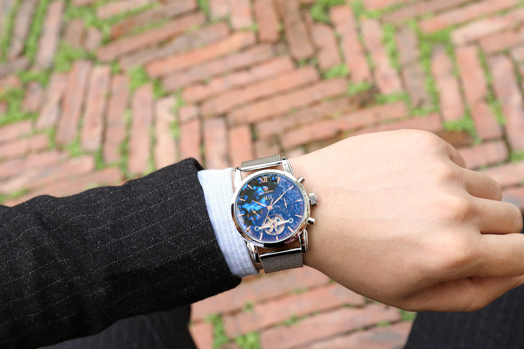 Men's Watches Fashion Trend Tourbillon Watch Automatic Mechanical Watch Stainless Steel Mesh Belt Watch