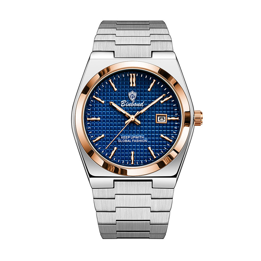 Binbond Orologio al quarzo da uomo in acciaio, luminoso, alla moda, impermeabile, alla moda.