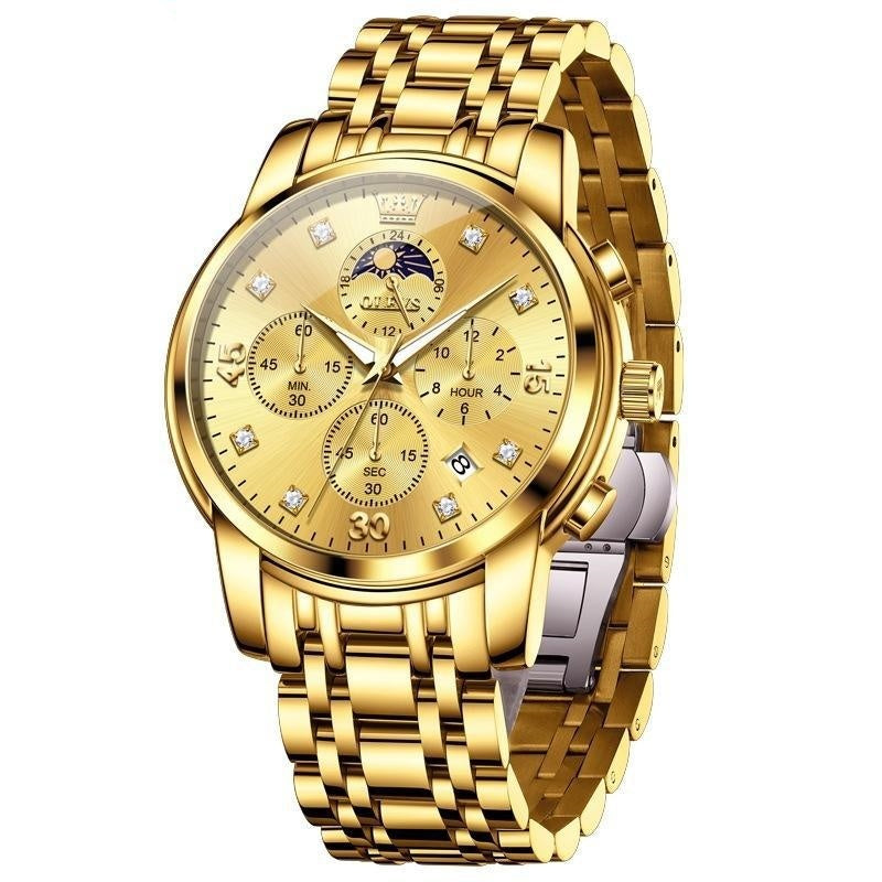 OLEVS Orologi da uomo di lusso con calendario impermeabile, movimento al quarzo, orologio da polso multifunzione