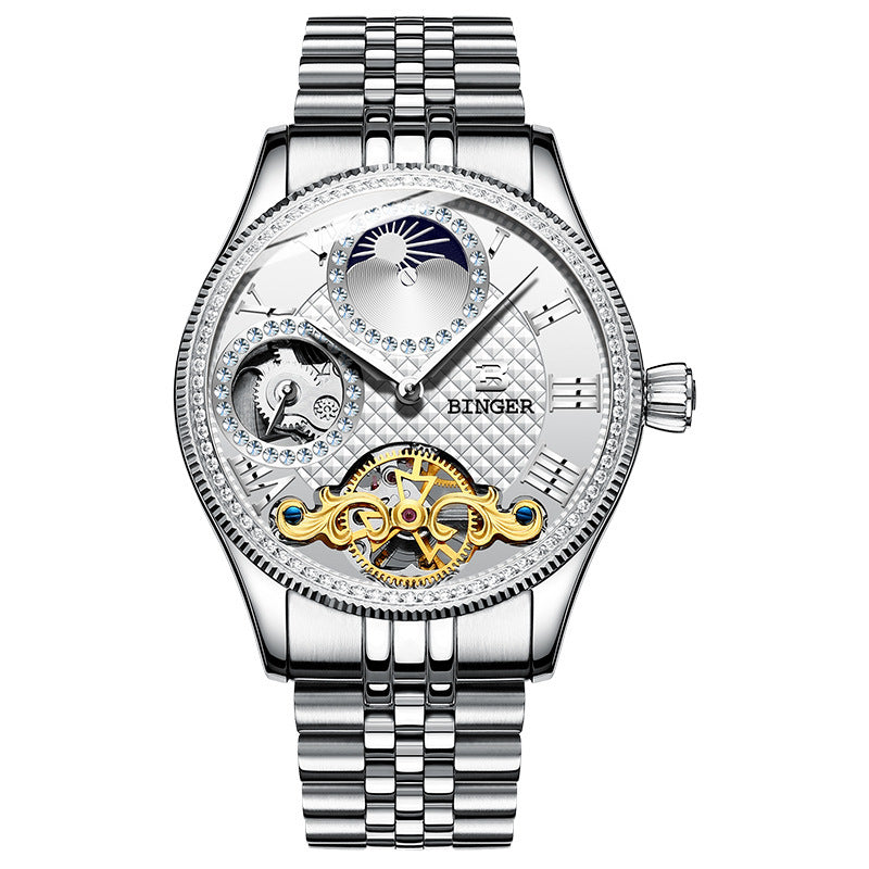 Men Business Casual Automatic Skeleton Steel Band Watch - Acquisti Online