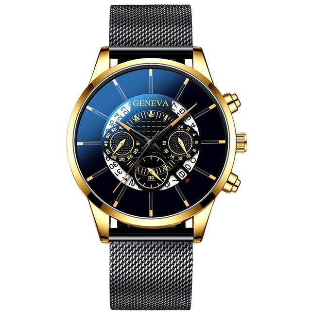 GINEVRA Men's Wrist Watch Military Stainless Steel Casual Date Analog Quartz Watch