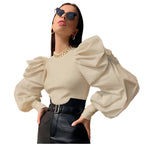 Dames Lantern Puff Sleeve Paneel Shirt 