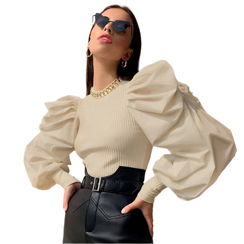 Dames Lantern Puff Sleeve Paneel Shirt 