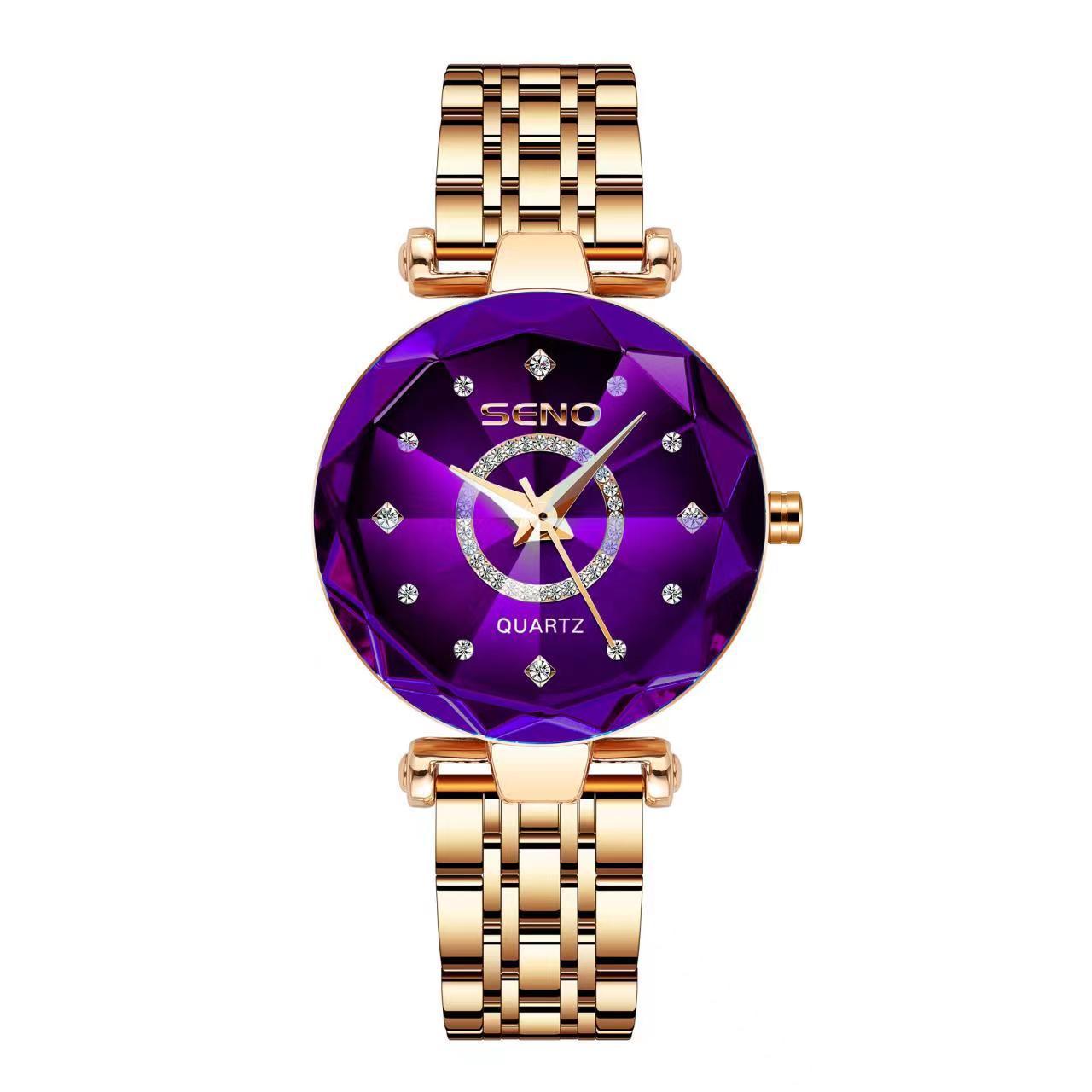 SENO S042 Dames Speciaal Kristal Quartz Horloge Roestvrijstalen Band Analoge Weergave Dames Zakelijke Handhorloges voor Dames