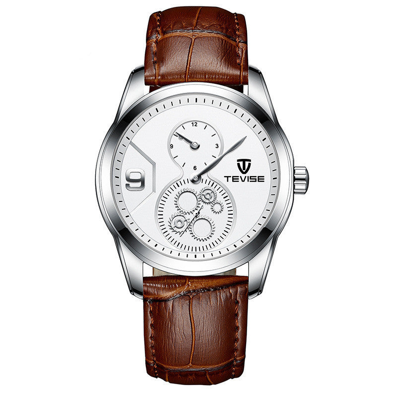 Orologio meccanico automatico da uomo Tevise Luxury Brand con cinturino in pelle originale in acciaio inossidabile, orologio da polso meccanico da uomo