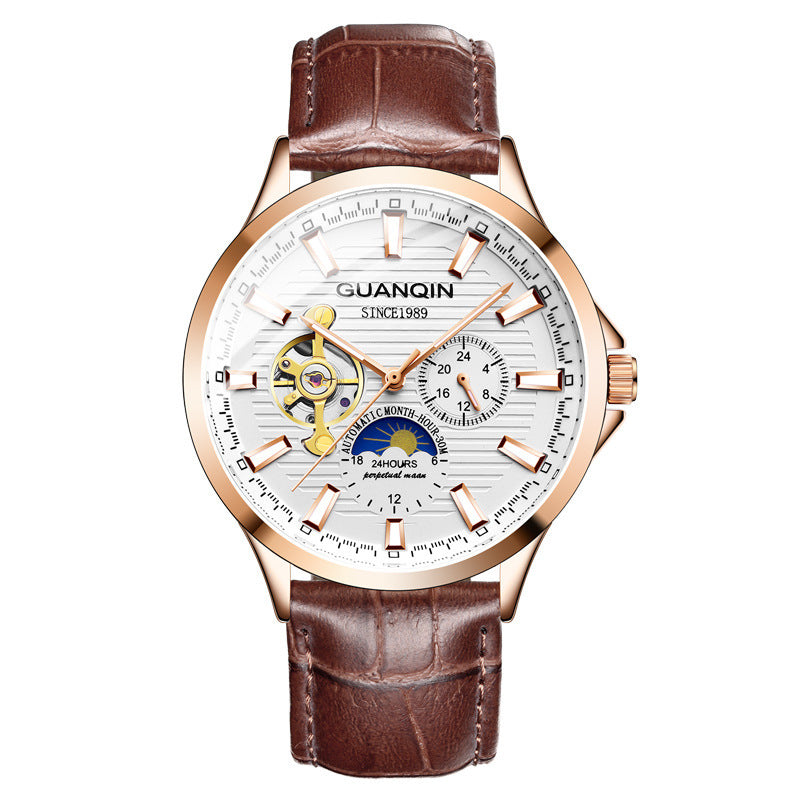 Guanqin Men's Watch Business Casual Automatic Movement Mechanical Watch Waterproof Leather Band Man Watch - Acquisti Online