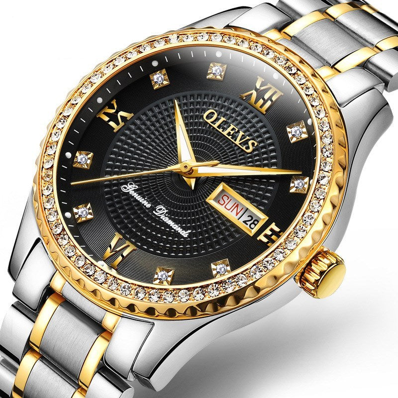 OLEVS 6618 Men's Luxury Diamond Crafted WaterProof Quartz Watch Steel Band Date Analog Luminous Men Quartz Watch