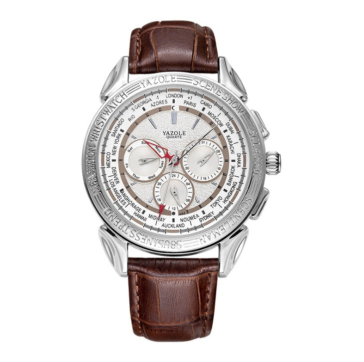 Yazole Men Quartz Movement Watch Six Needles European and American Fashion Leather Band Waterproof Man Watch - Acquisti Online