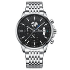Orologio da uomo meccanico di tendenza, impermeabile, luminoso al quarzo con cinturino in acciaio