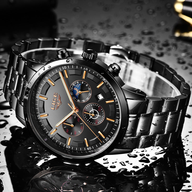 Men's personality fashion trend casual waterproof moon phase quartz watch