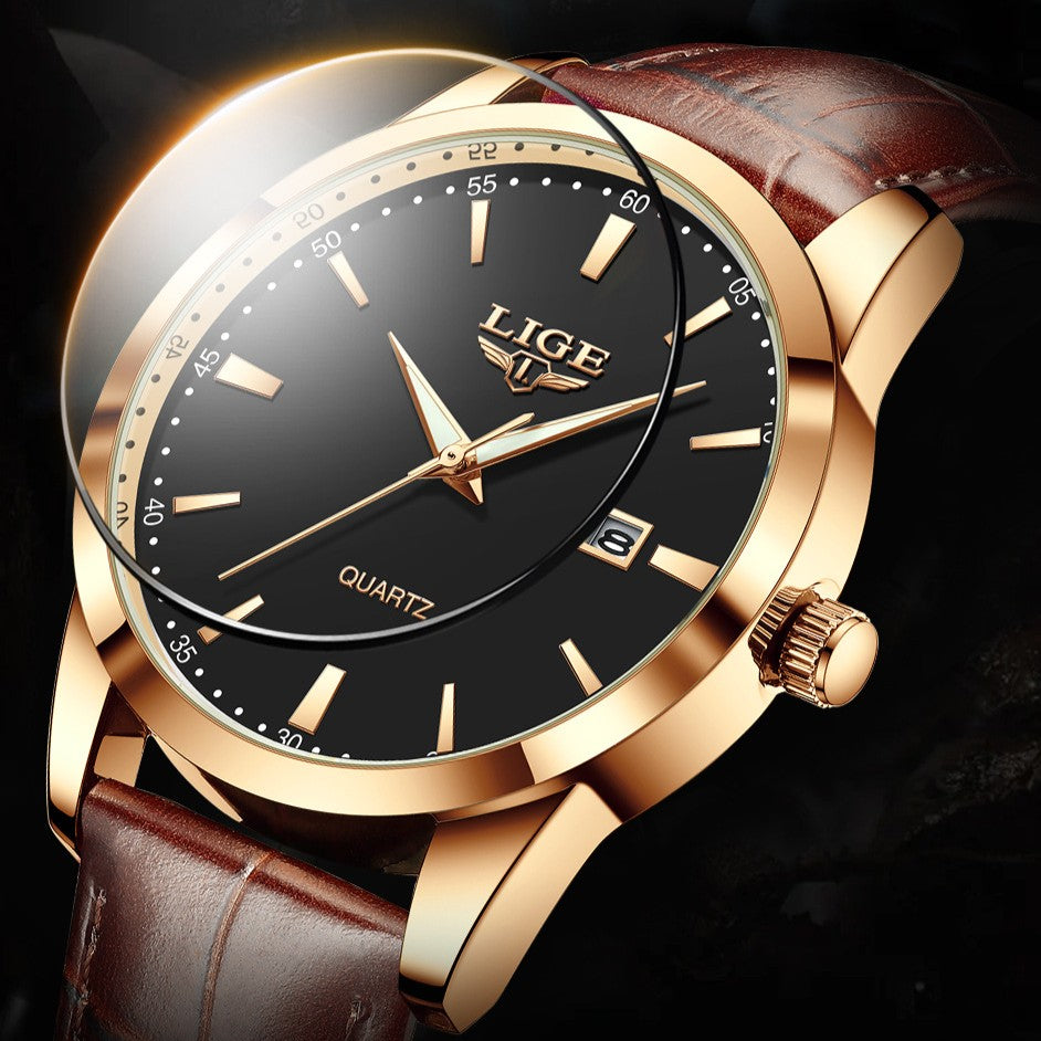 LIGE LG8970 Men's Chronograph Leather Strap Luxury Watches - Acquisti Online