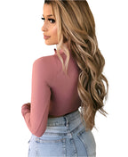Dames Top Rits Sexy Slim T-shirt Lange Mouw Basis Shirt