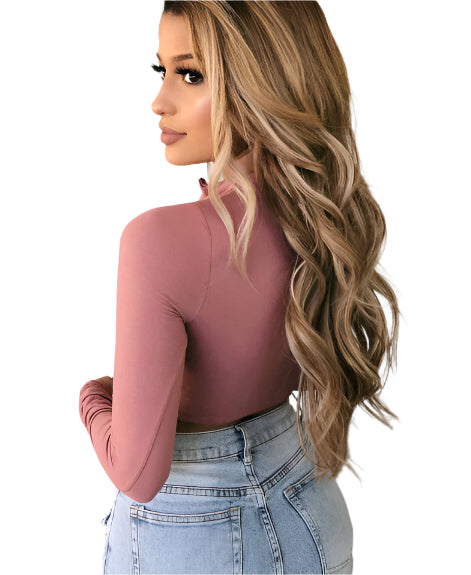 Dames Top Rits Sexy Slim T-shirt Lange Mouw Basis Shirt