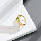 S925 Zilver Plating K Goud Ingelegde Rechthoekige Groene Olijf Ring