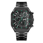 MEGIR Men's Quartz Watch Waterproof Square Dial Chronograph Stainless Steel Band Luminous  Quartz Warch