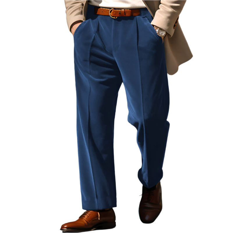 Heren modieuze zakelijke casual formele broek effen kleur middelhoge taille fluwelen voorzak rechte heren casual broek