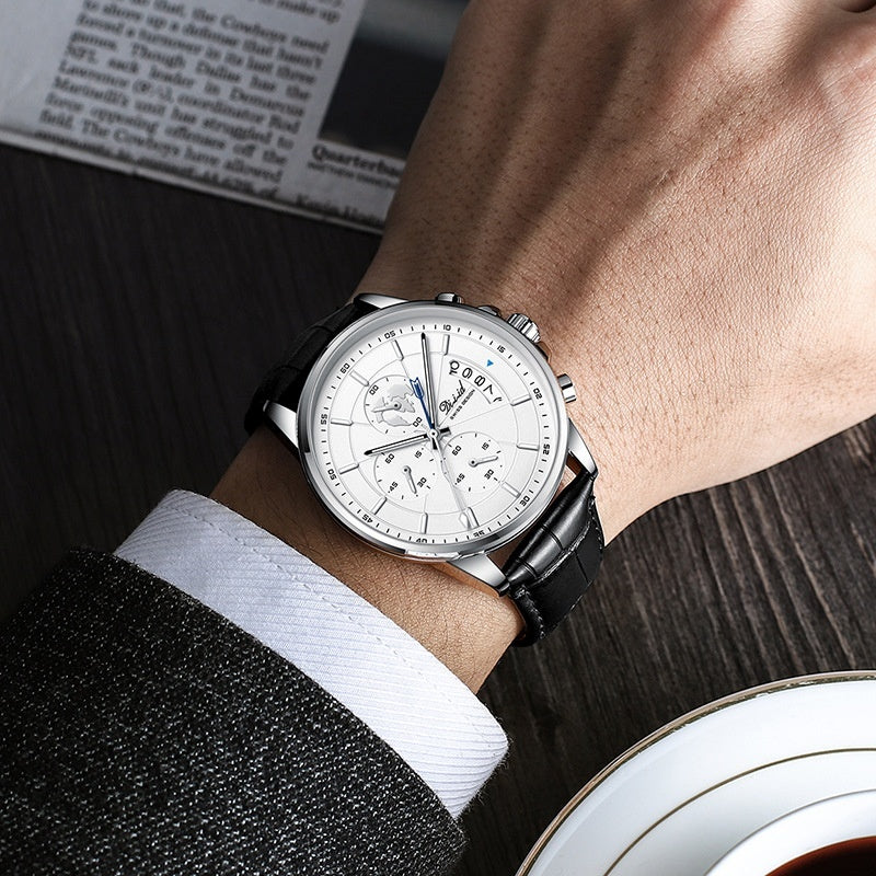 Orologio da uomo meccanico di tendenza, impermeabile, luminoso al quarzo con cinturino in acciaio