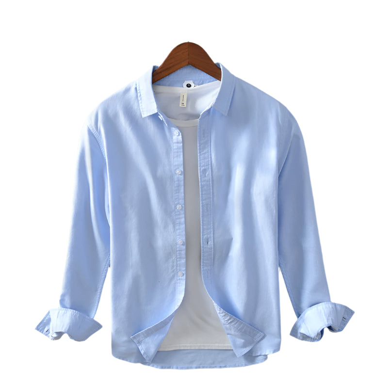 Men's Fashionable Casual Shirt Solid Color Pure Cotton Cardigan Minimalist Long Sleeve Shirt Men's Fashion Shirt