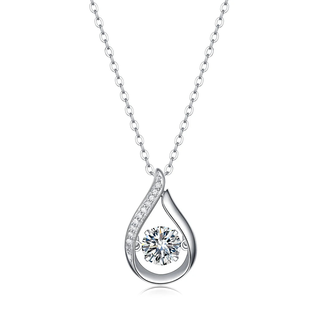 Women Luxury Necklace Moissanite Diamond Pendant Necklace Water Drop Shaped Dazzling Round Imitated Necklaces