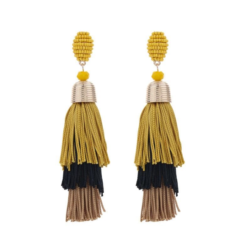 Gute's new bohemian style long tassel earrings, European and American fashion exaggeration