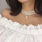 Women Necklace Fashion Simple Ladies Exquisite Temperament Multi Layers Pearl Pendant Clavicle Chain