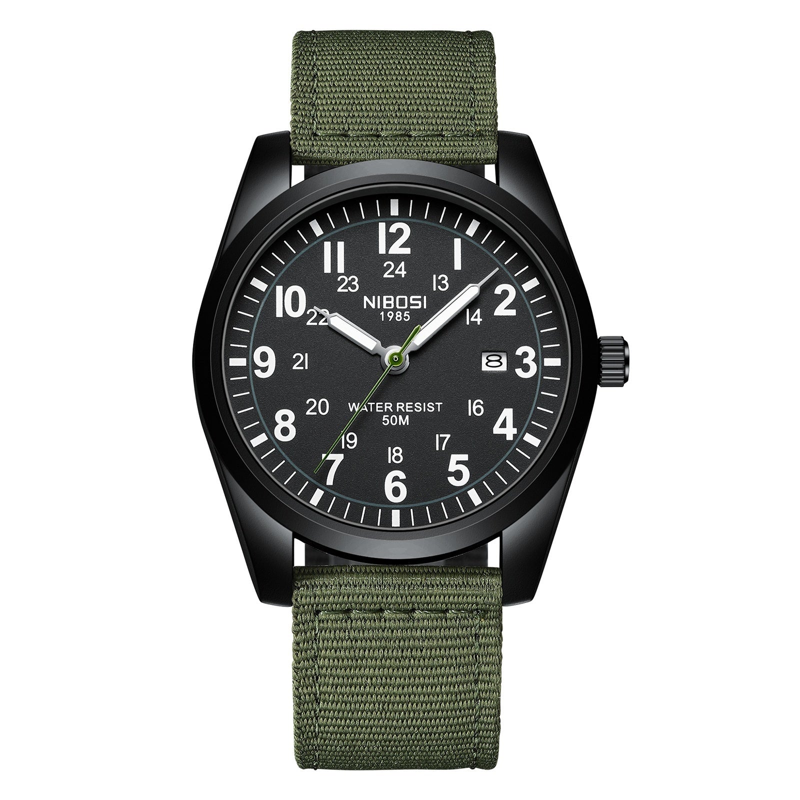 NIBOSI - Orologio da uomo sportivo alla moda con cinturino in nylon, impermeabile, al quarzo, militare, con data, per uomo