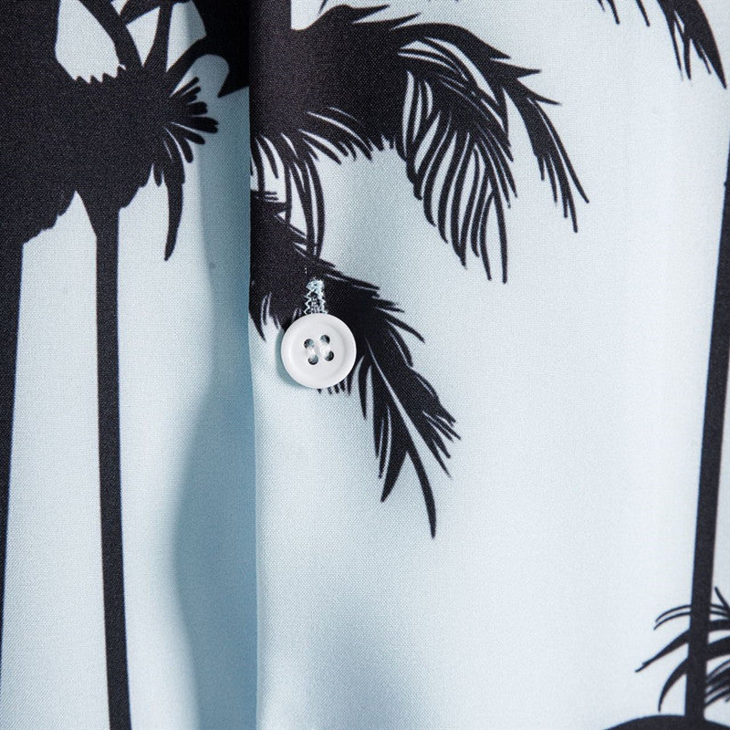 Camicia da uomo alla moda, con risvolto largo, manica corta, stampa floreale, in fibra di cotone, casual, vintage, stile hawaiano