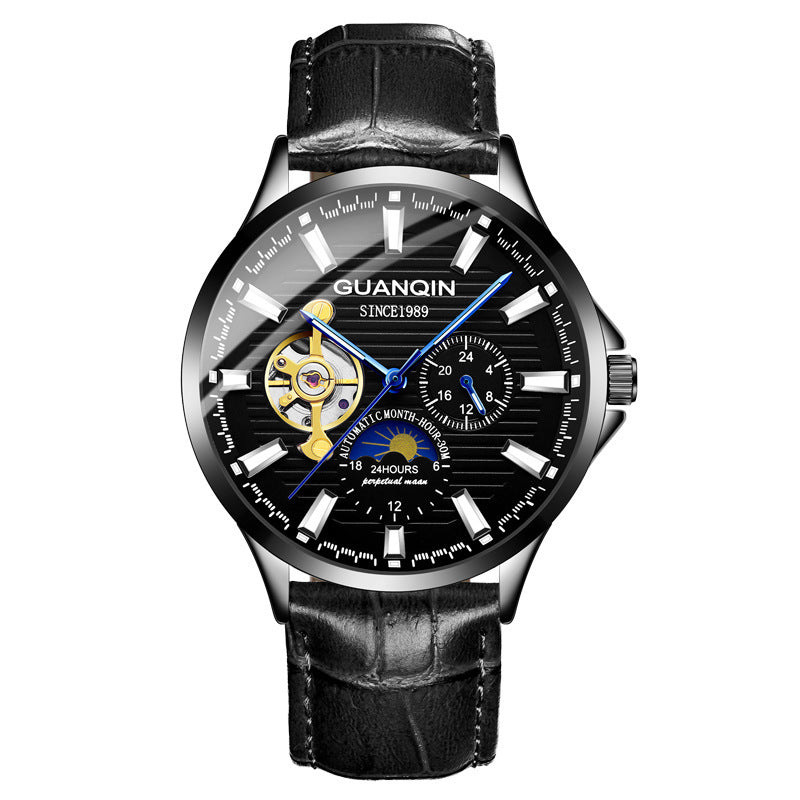 Guanqin Men's Watch Business Casual Automatic Movement Mechanical Watch Waterproof Leather Band Man Watch - Acquisti Online