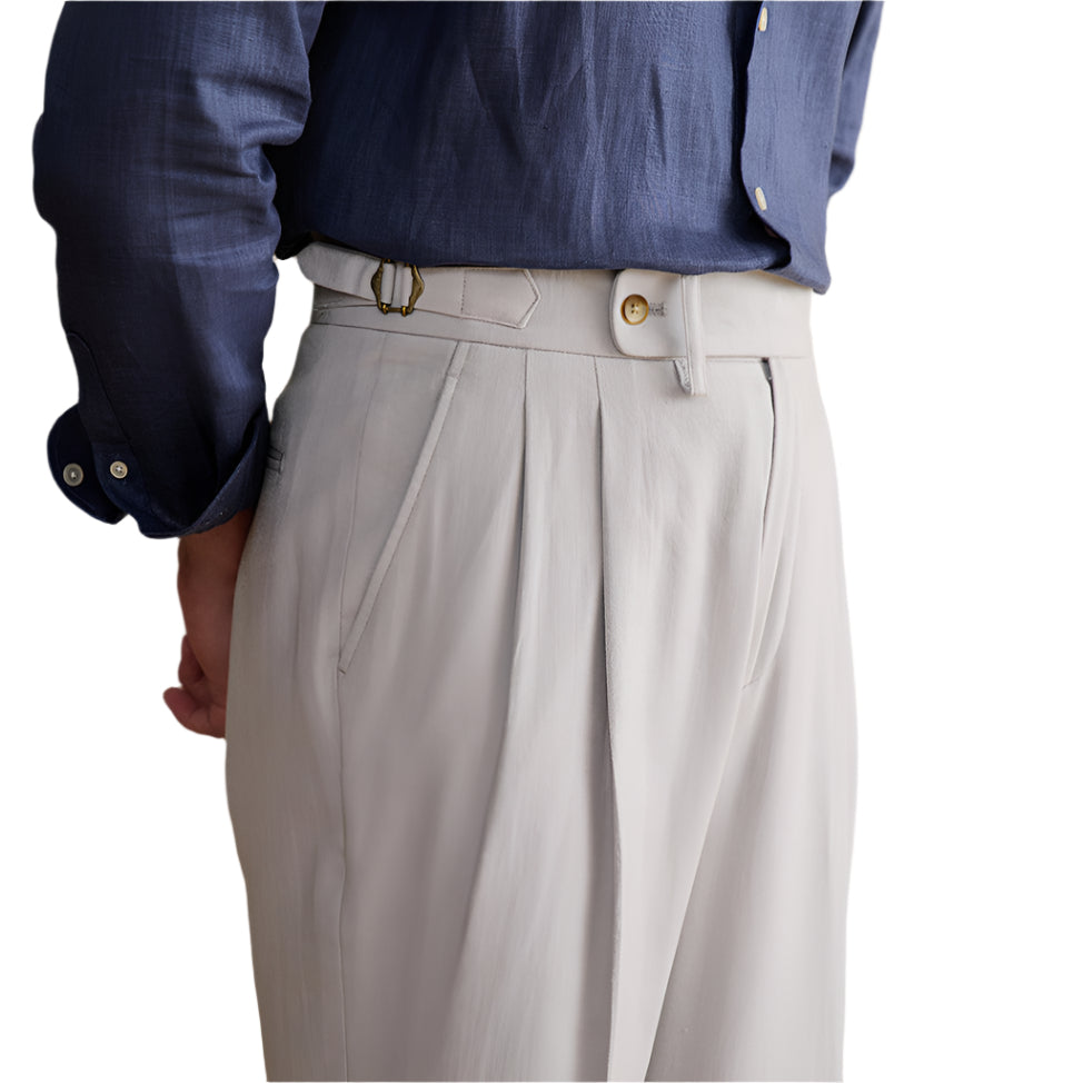 Heren linnen-katoenmix Napolitaanse hoge taille rechte veelzijdige ademende lange pak heren mode casual broek