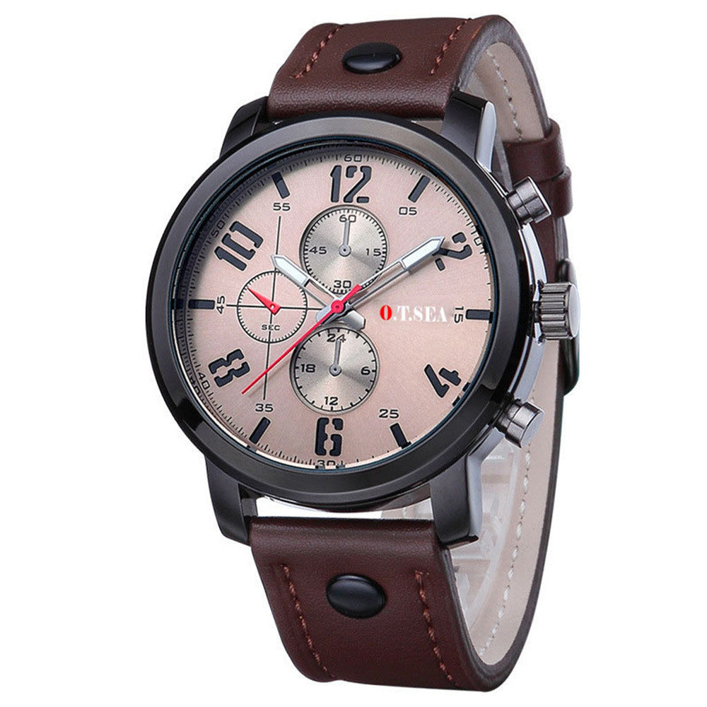 Orologio al quarzo da uomo con cinturino a tre occhi