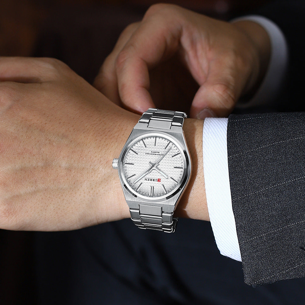 Orologio da uomo Curren, casual da lavoro, con movimento automatico al quarzo, impermeabile, con cinturino in acciaio