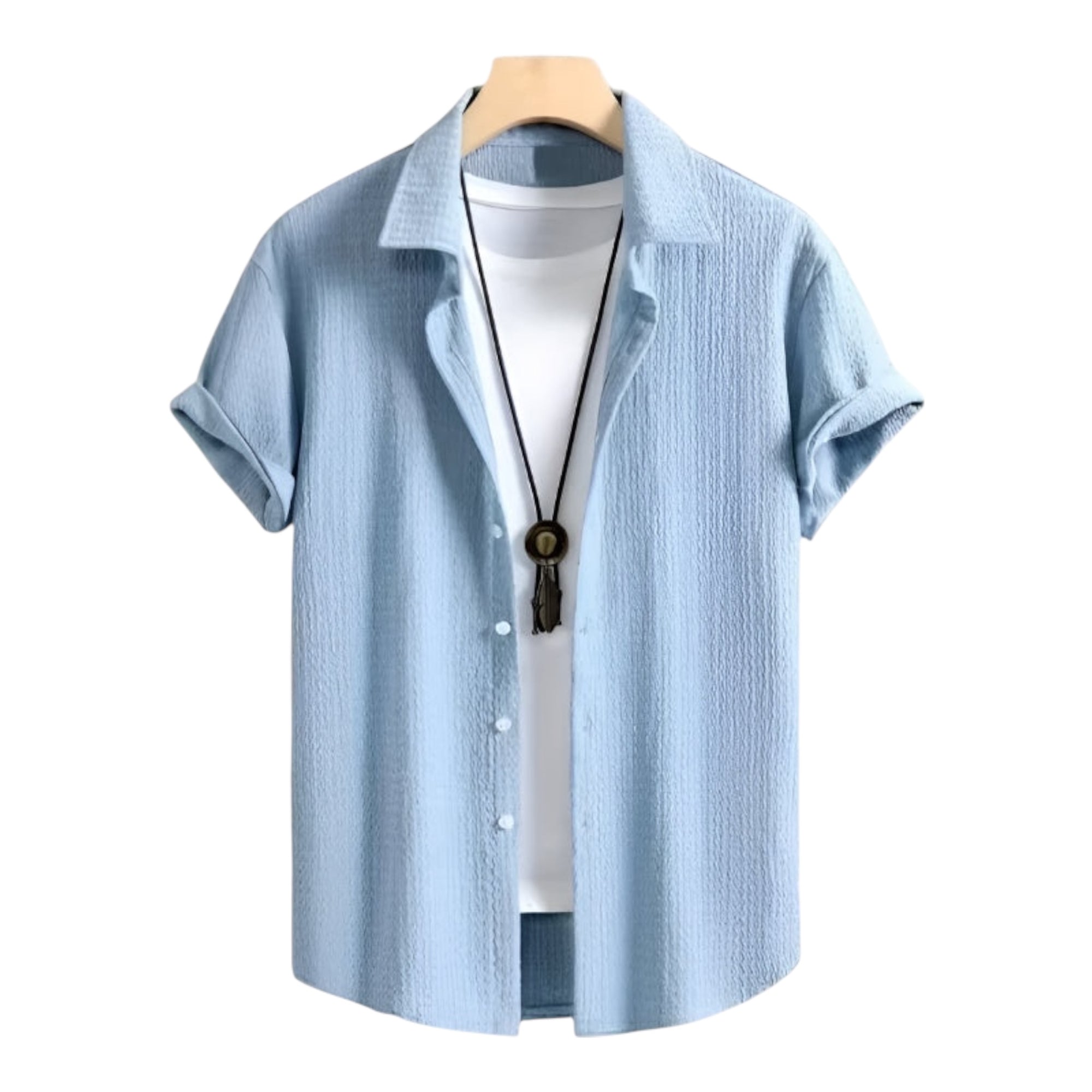 Men's Fashionable Casual Shirt Solid Color Polyester Fiber Leisure Wrinkle Fashion Men's Short Sleeve Shirt