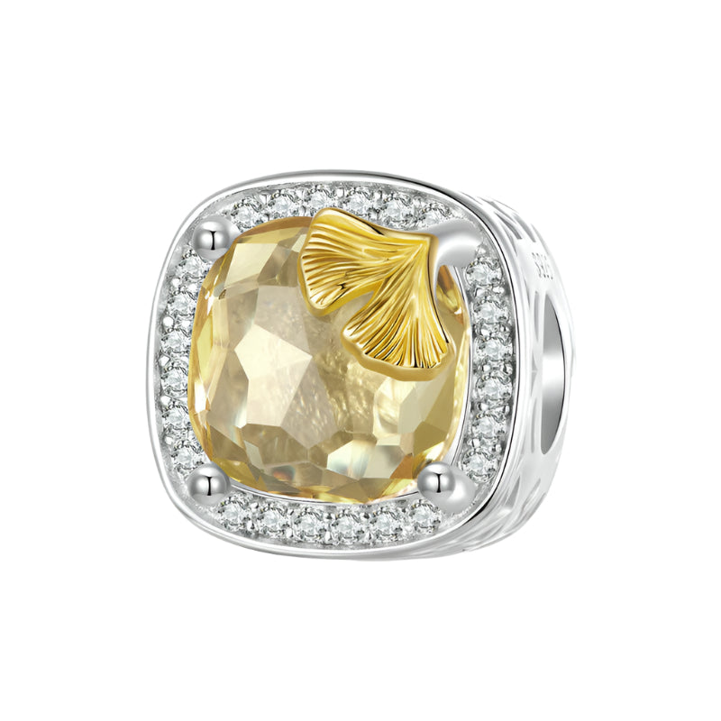 Silver Charm Original Autumn Golden Ginkgo Leaf DIY Bracelet Beads Luxurious Shining s925 Pure Silver