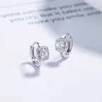 925 Sterling Silver Square Round Full Diamond Earrings Women's