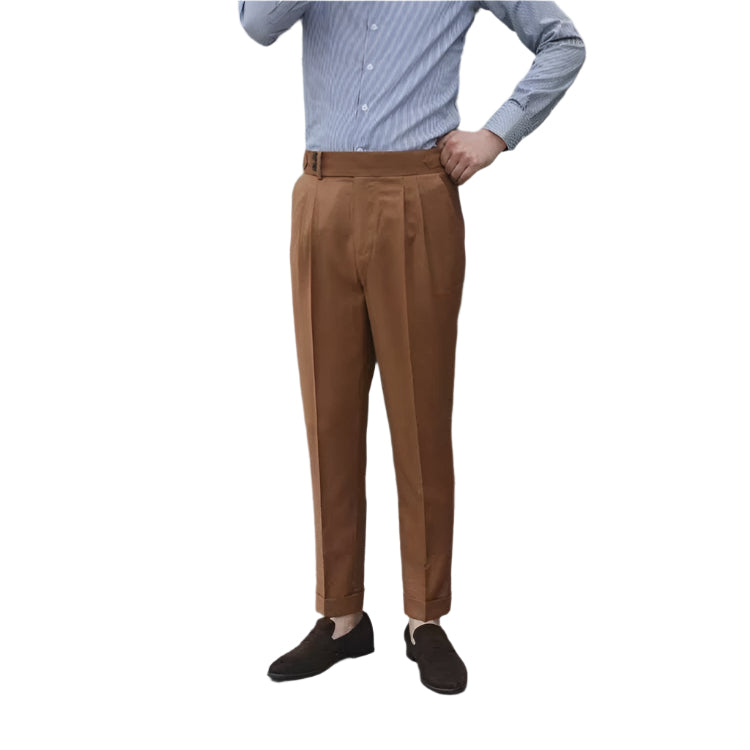 Paris Buckle Flanging Slim Suit Men's Pants
