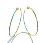 Circle C-shaped slightly inlaid with turquoise large earrings S925 silver needle turquoise large earrings