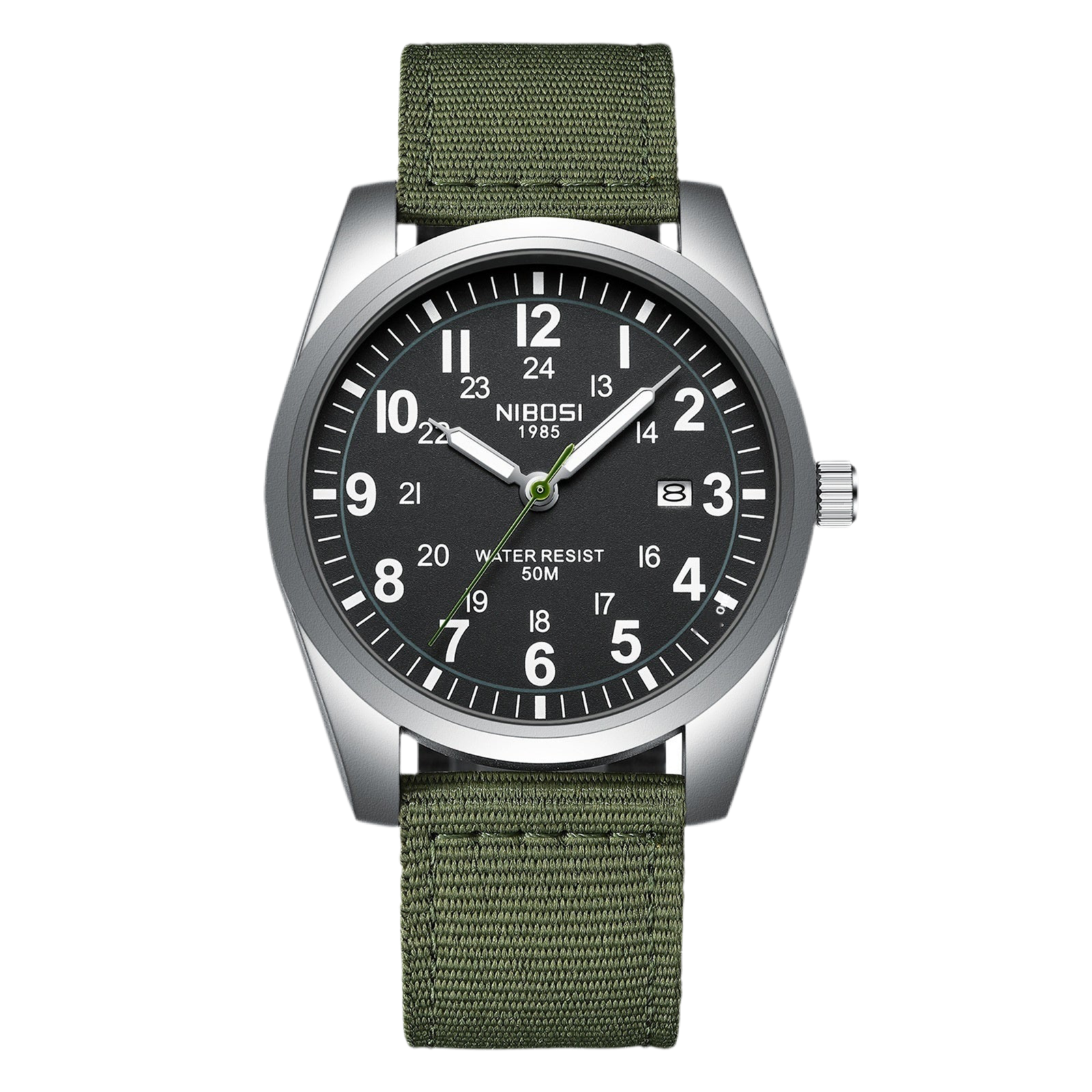 NIBOSI - Orologio da uomo sportivo alla moda con cinturino in nylon, impermeabile, al quarzo, militare, con data, per uomo