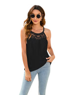 Losse, casual T-shirt met ronde hals, mouwloos, kanten top voor dames