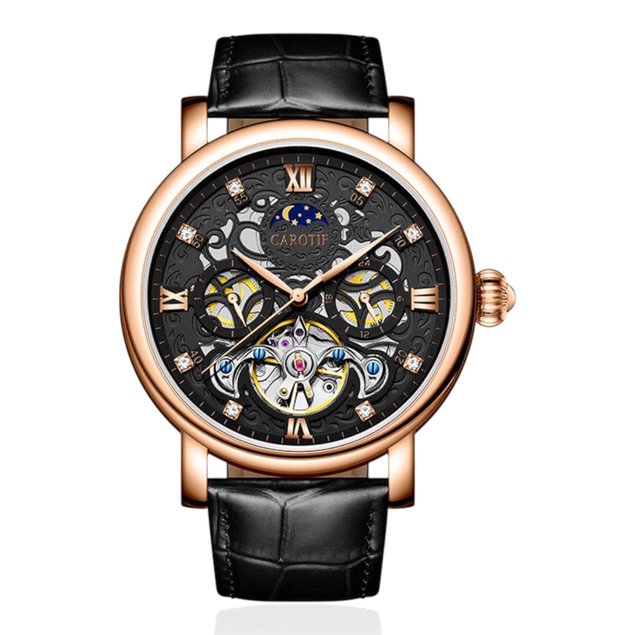 Carotif Automatic Mechanical Leather Watch Business Casual Waterproof Luminous Leather Watch - Acquisti Online