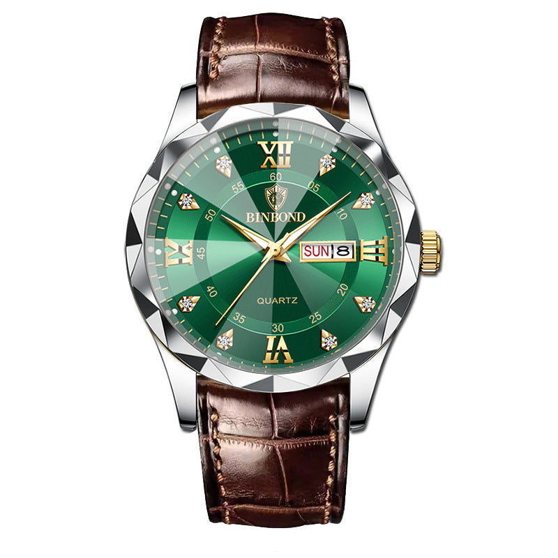 BINBOND Top Brand Luxury Fashion Men's Quartz Watch Waterproof Week Date Watch Men's Sports Watch Stainless Steel Quartz Wristwatch Genuine Leather Men's Waterproof Leisure watch