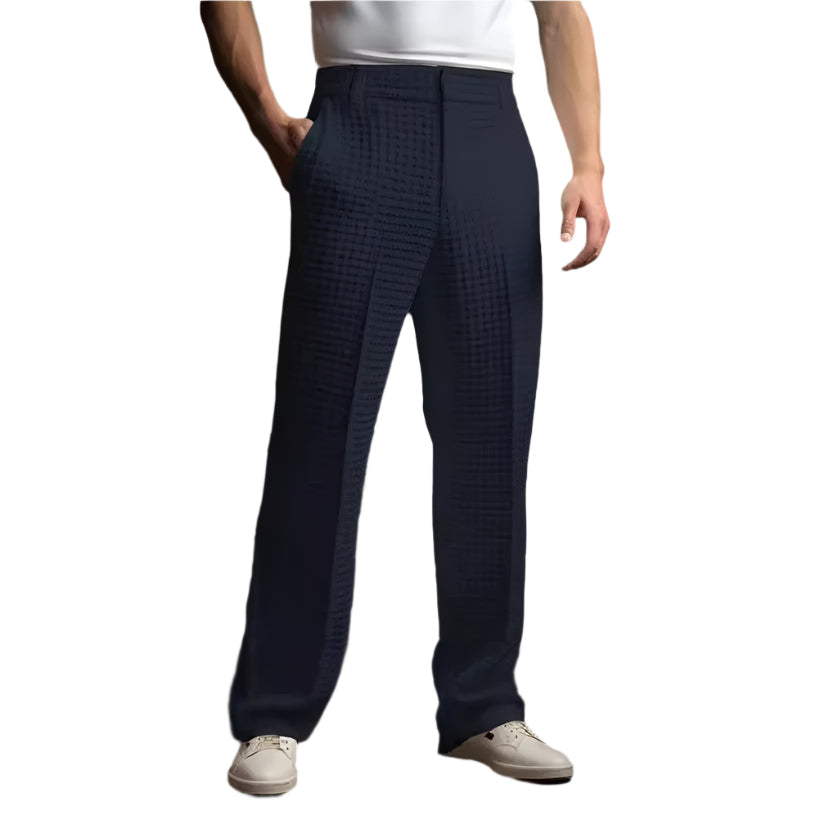 Men's Fashionable Business Casual Formal Pants Solid Color Micro-Elastic Versatile Straight Men's Fashion Waffle Pants - Acquisti Online