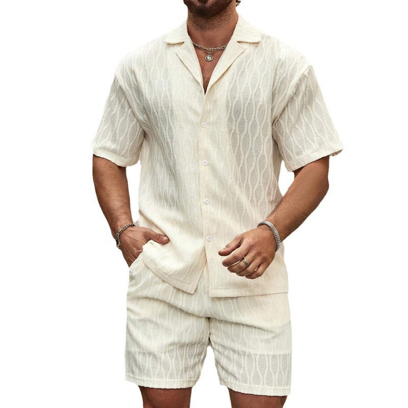 Heren Trainingspakken Zomermode Effen Los Casual Tweedelig Revers Knoop Shirt Shorts Strandvakantie All-match Outfits Mannelijk