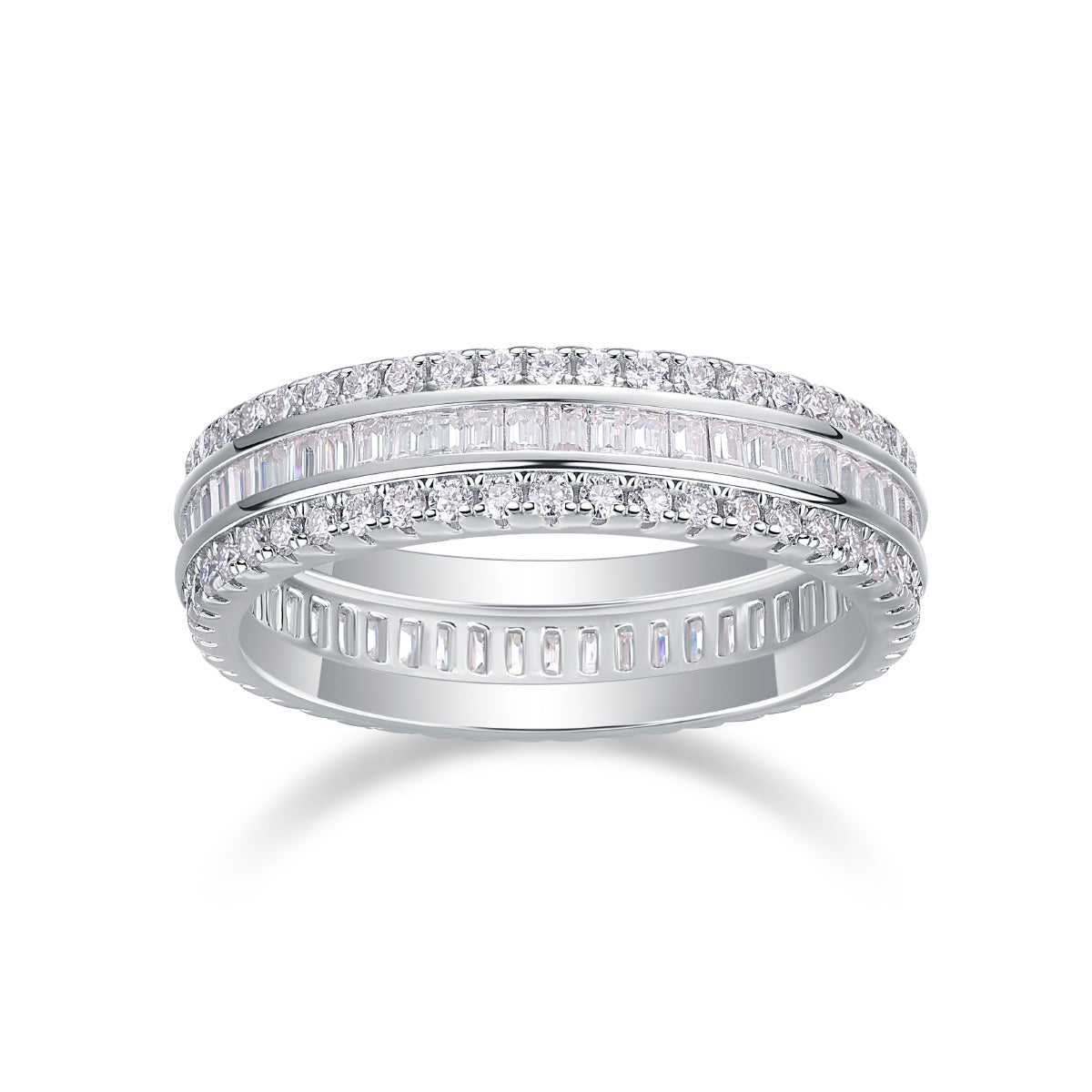 Square Diamond Arrangement, Double Array Diamonds, Luxury Fashion Moissanite Silver Ring